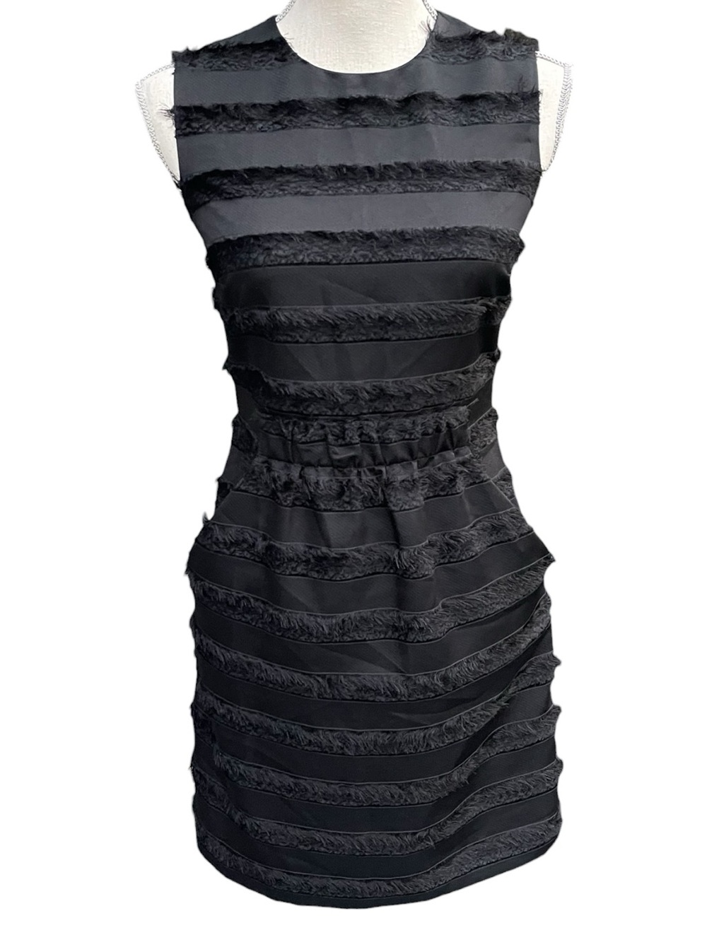 A.L.C. Black Textured Stripe Sleeveless Crew Neck Pocket Mini Dress (2)